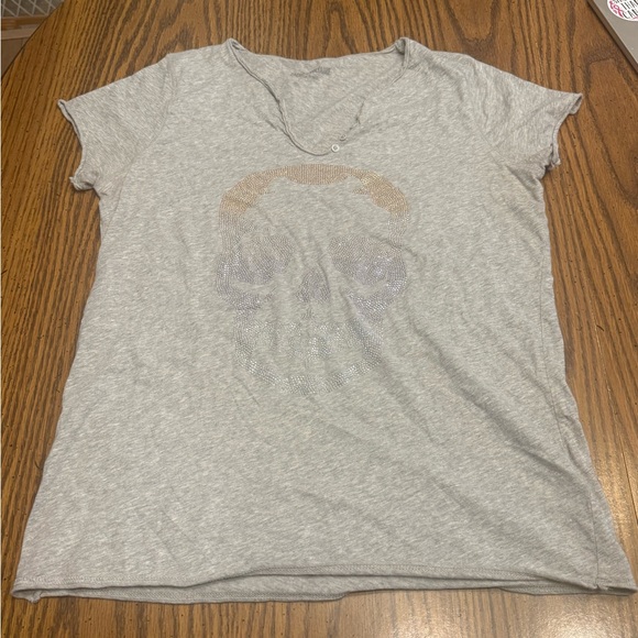 Zadig & Voltaire Tunisien MC Rhinestone Skull Tee – Gray – Size L - Picture 2 of 6